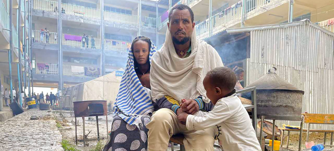 A family from Samre, in south-western Tigray, walked for two days to reach a camp for displaced people in Mekelle.